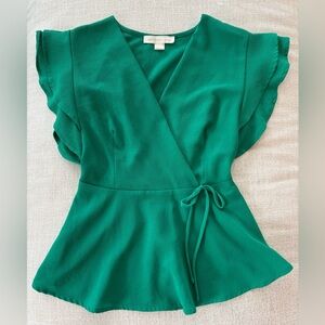 Monteau Vibrant Green Flutter Sleeve Blouse